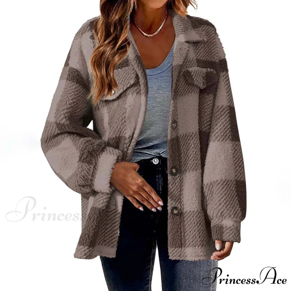 Plaid for Casual Coat Wear Coffee / S