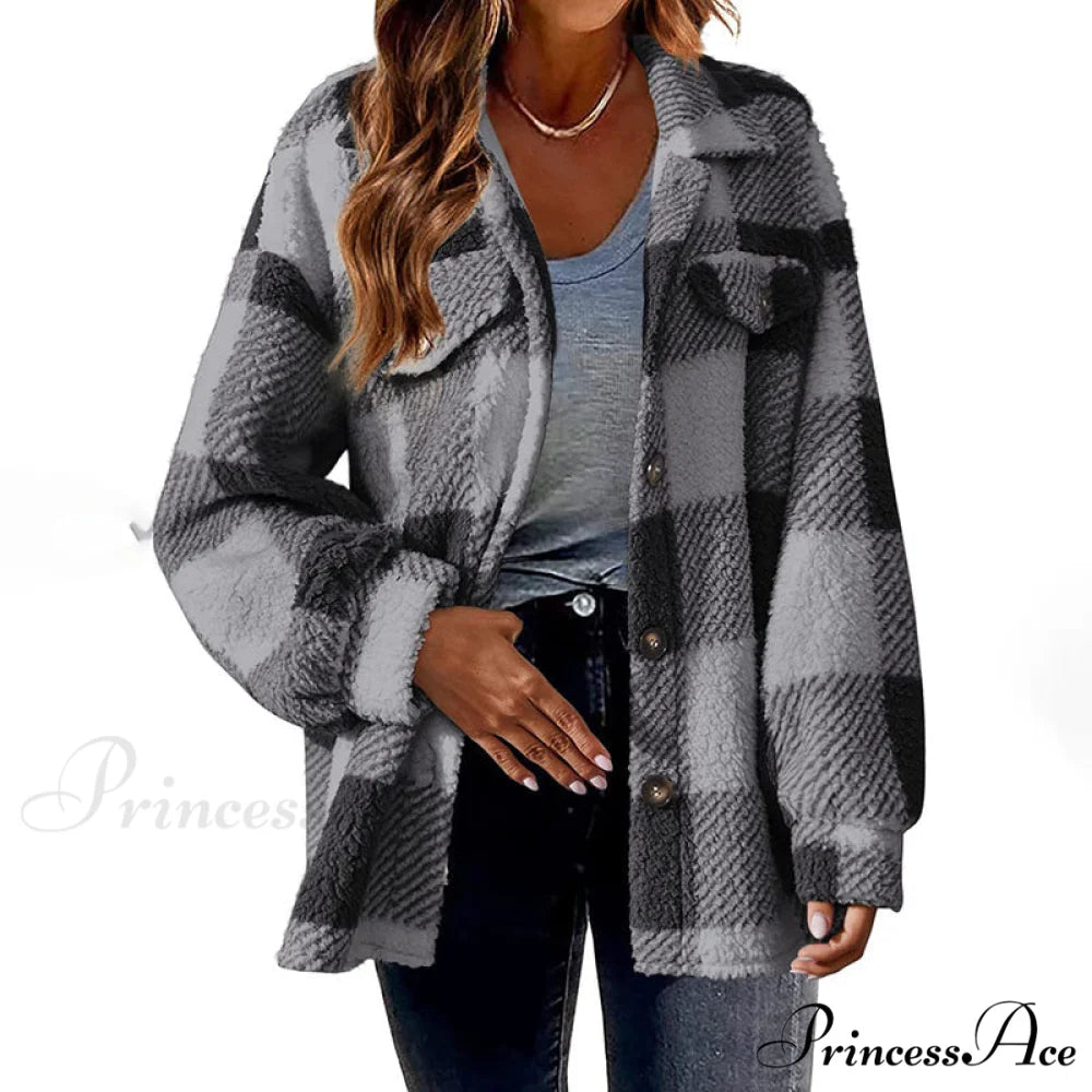 Plaid for Casual Coat Wear Gray / S