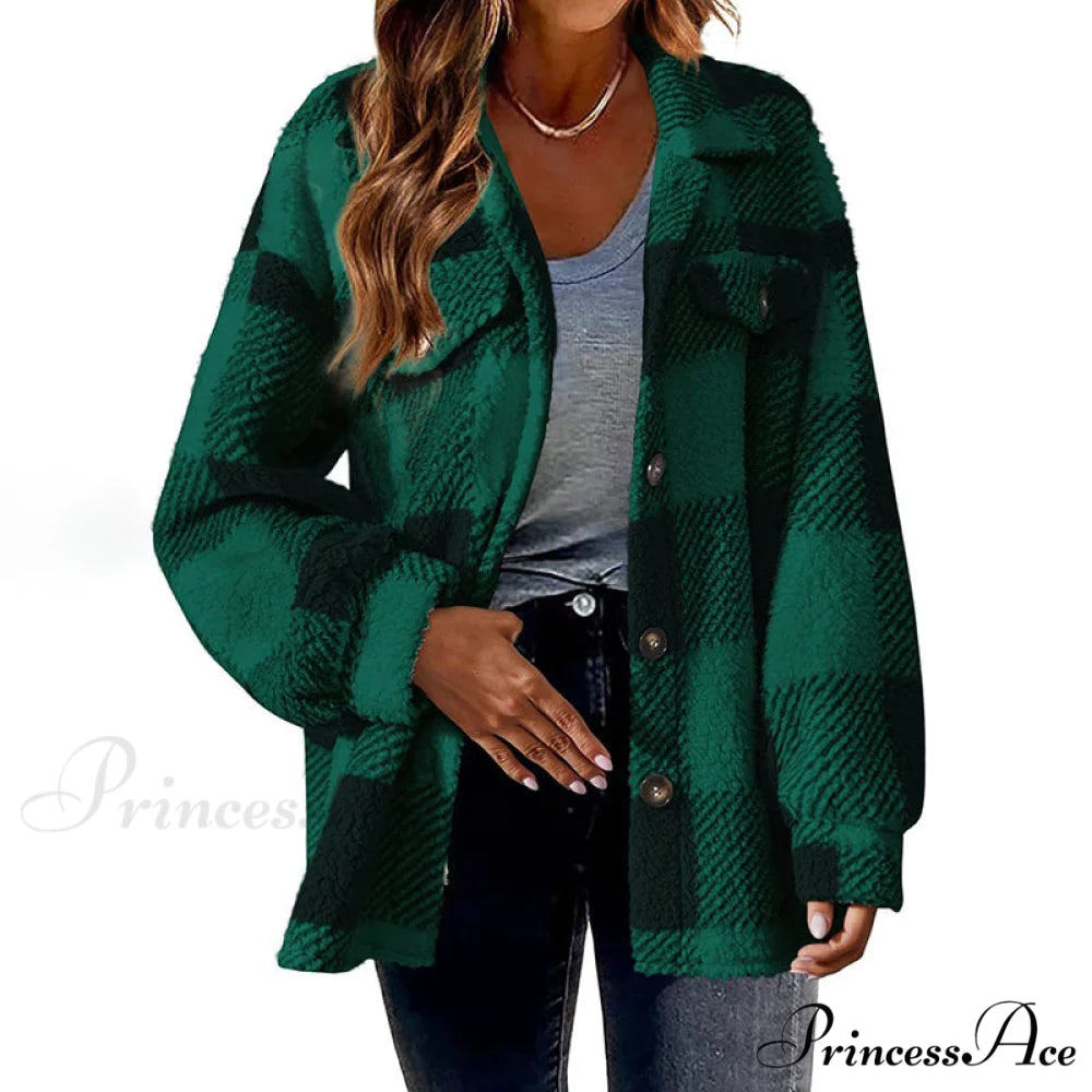 Plaid for Casual Coat Wear Green / S