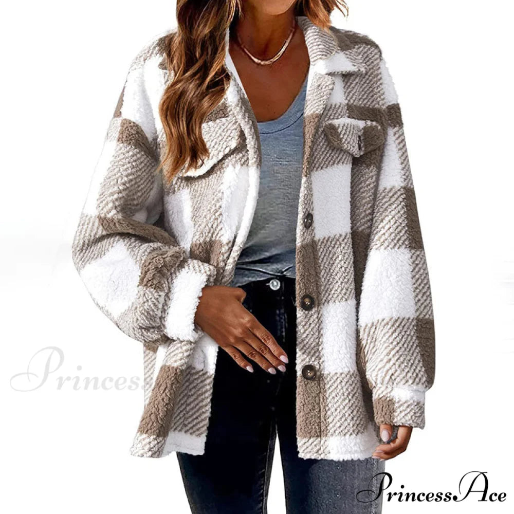 Plaid for Casual Coat Wear Khaki / S