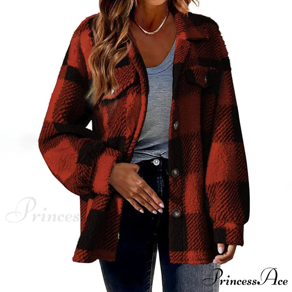 Plaid for Casual Coat Wear Red / S