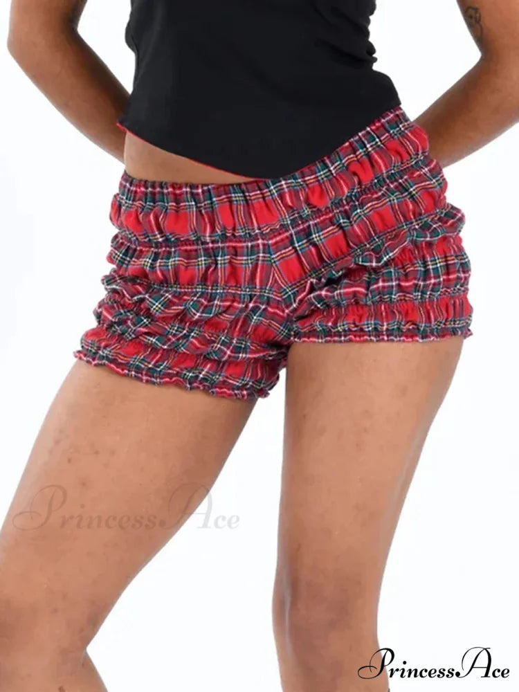 Plaid Frilled Tiered Brief Red / S short-250223