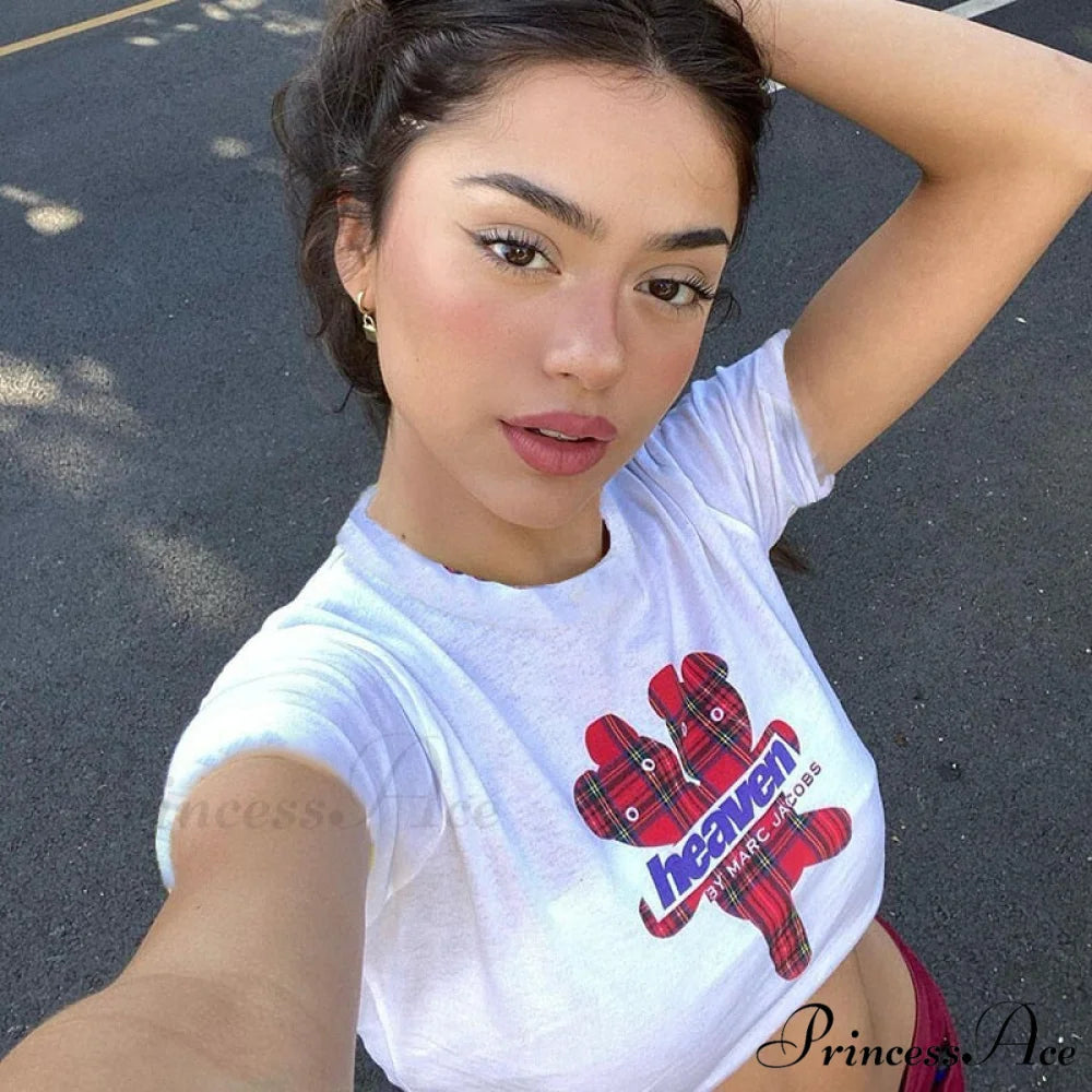Plaid Graphic Stylish Baby Tee White / S