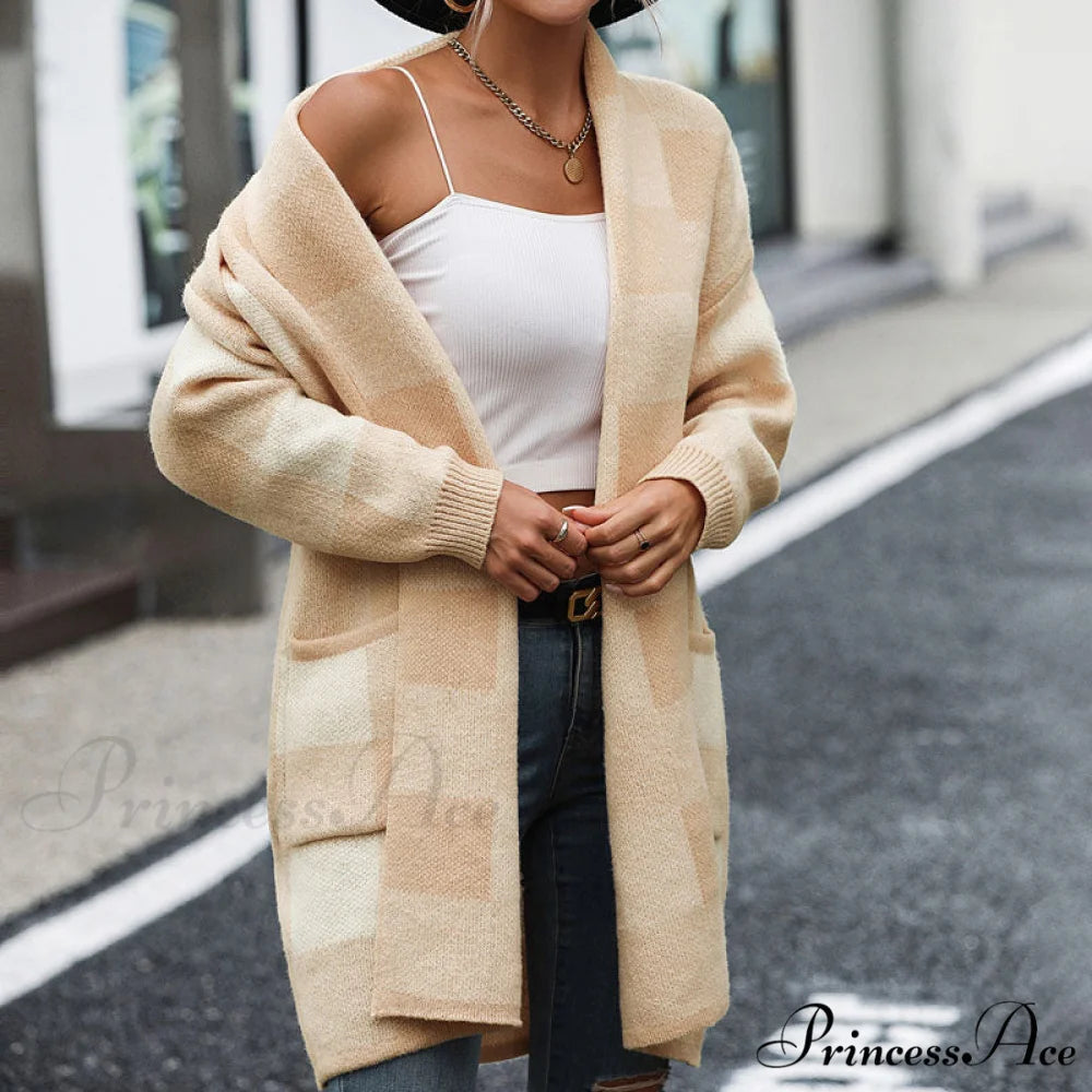 Plaid Knitted Cardigan