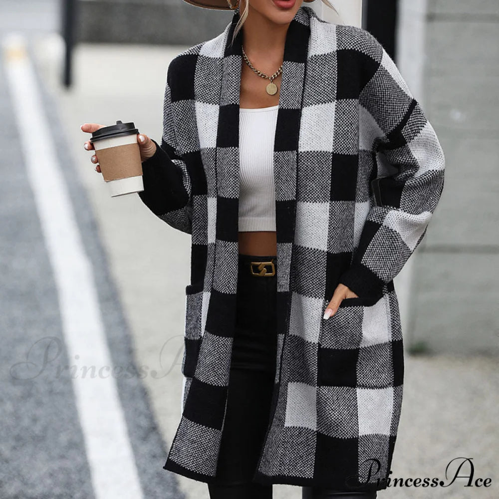 Plaid Knitted Cardigan