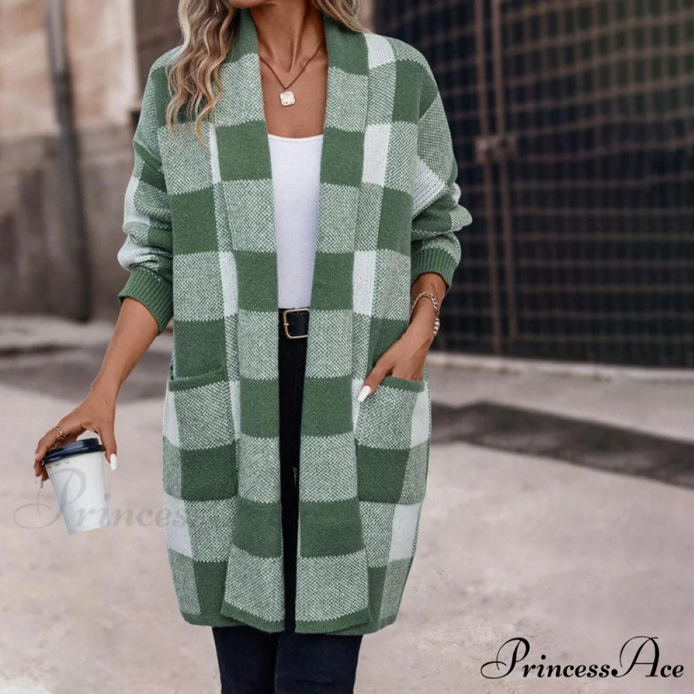 Plaid Knitted Cardigan