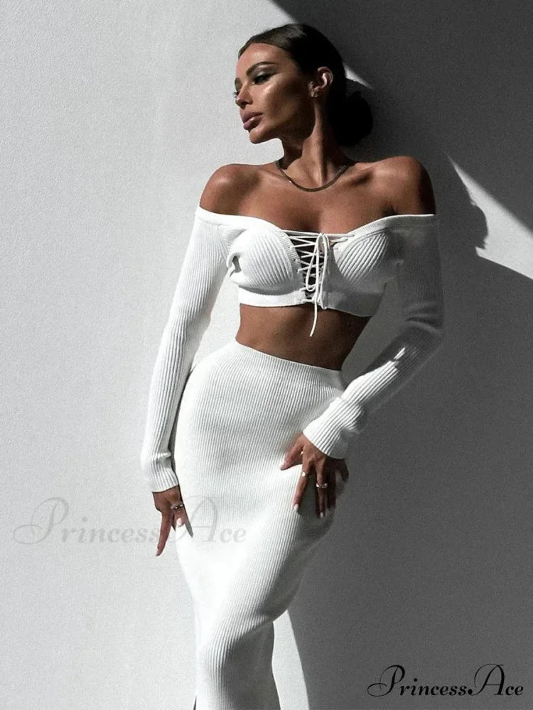 Plaid Knitted Maxi Dress WHITE / S