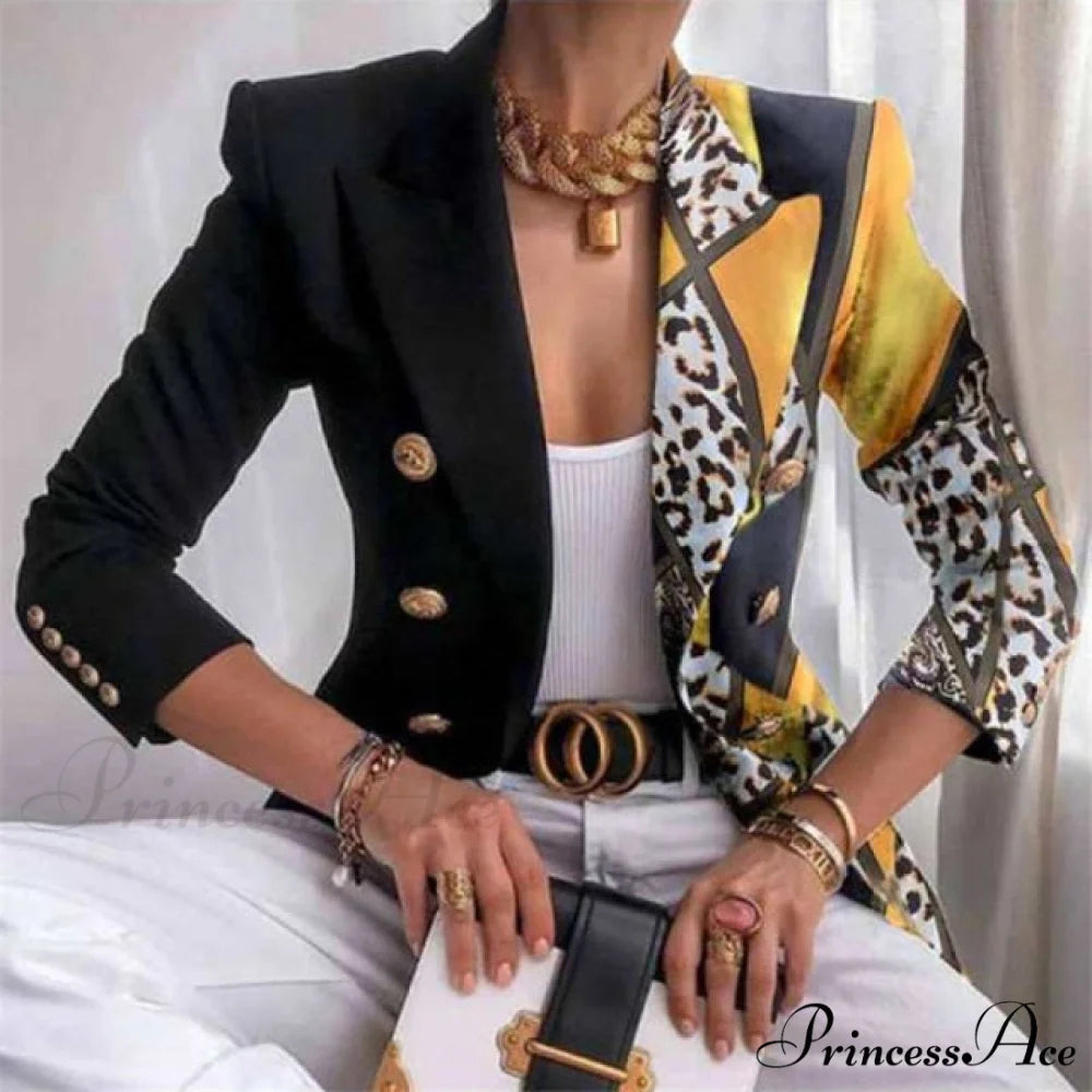 Plaid Leopard Chain Print Stitched Blazer Leopard 2 / S