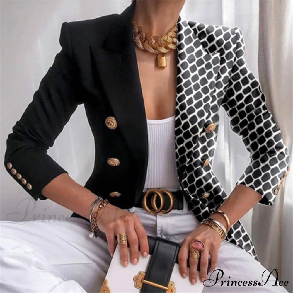 Plaid Leopard Chain Print Stitched Blazer