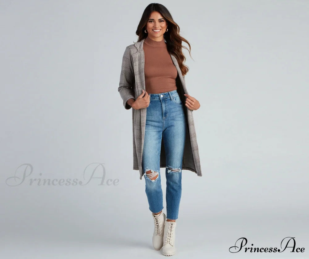 Plaid Longline Blazer by City Chic