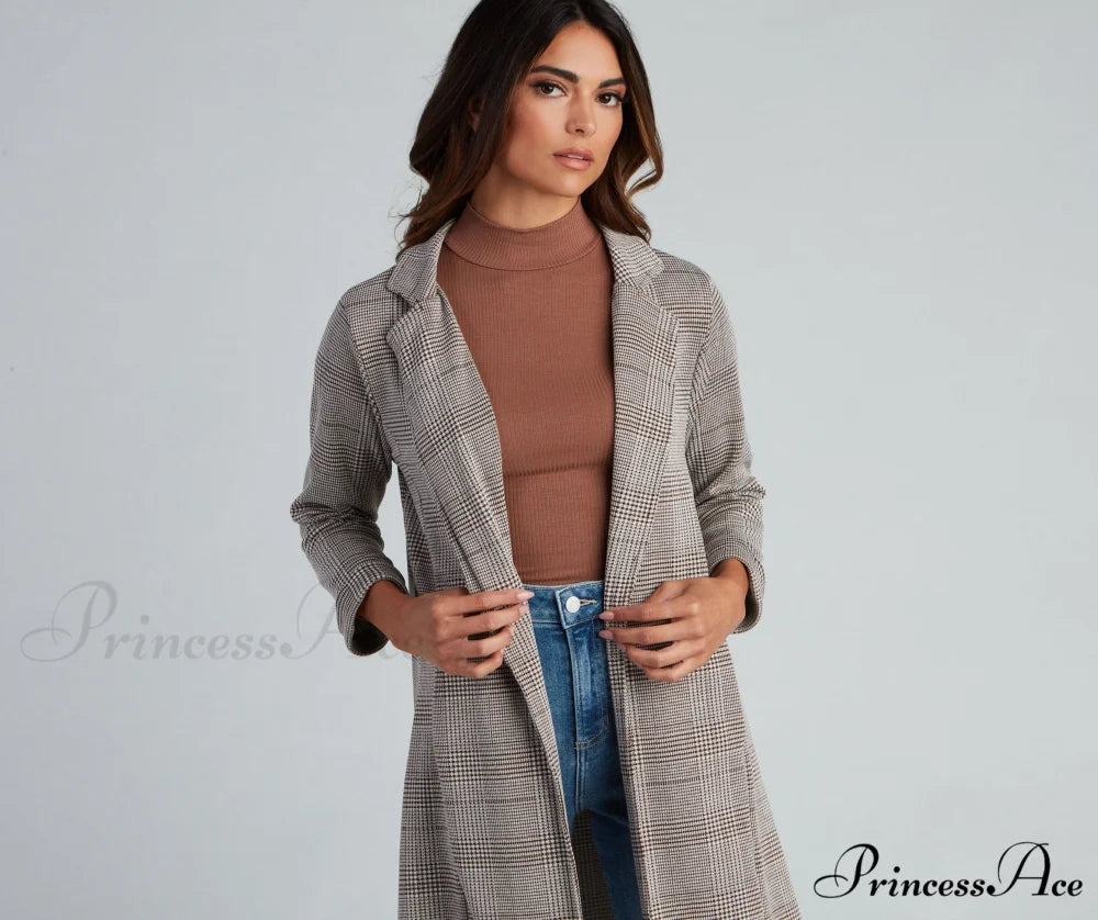 Plaid Longline Blazer by City Chic