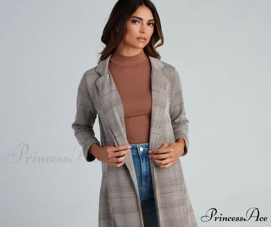 Plaid Longline Blazer by City Chic