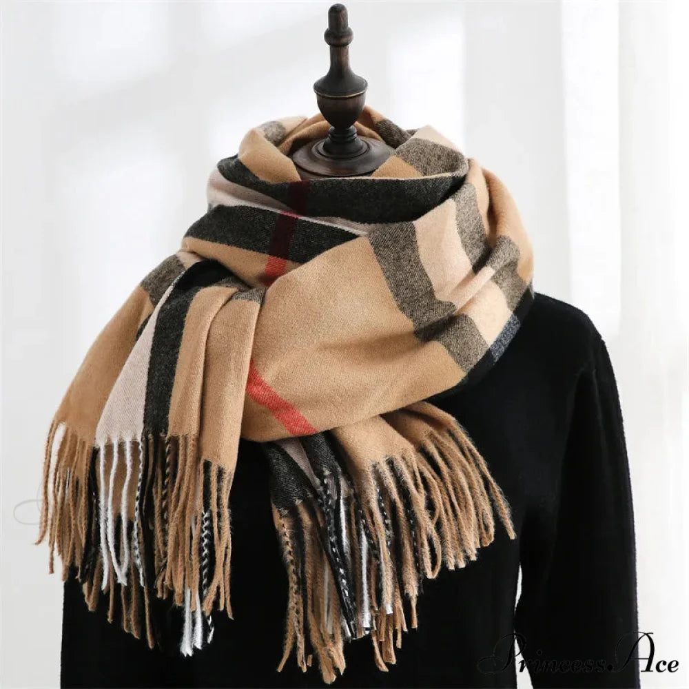 Plaid Mid-length Imitation Cashmere Warm Autumn Winter Scarf camle
