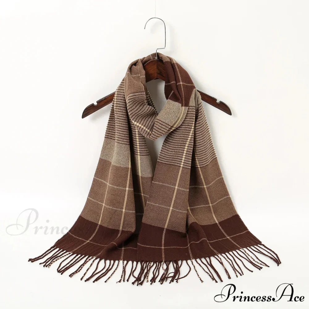 Plaid Print Cashmere Winter Pashmina Scarf - Luxury Travel Essential BROWN