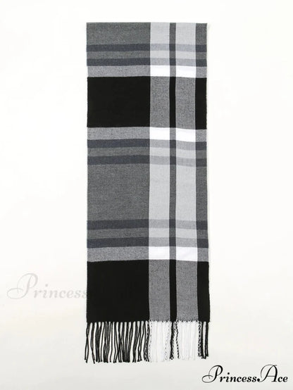 Plaid Print Cashmere Winter Pashmina Scarf - Luxury Travel Essential GREY 1