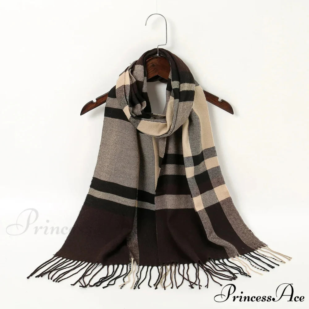 Plaid Print Cashmere Winter Pashmina Scarf - Luxury Travel Essential KHAKI