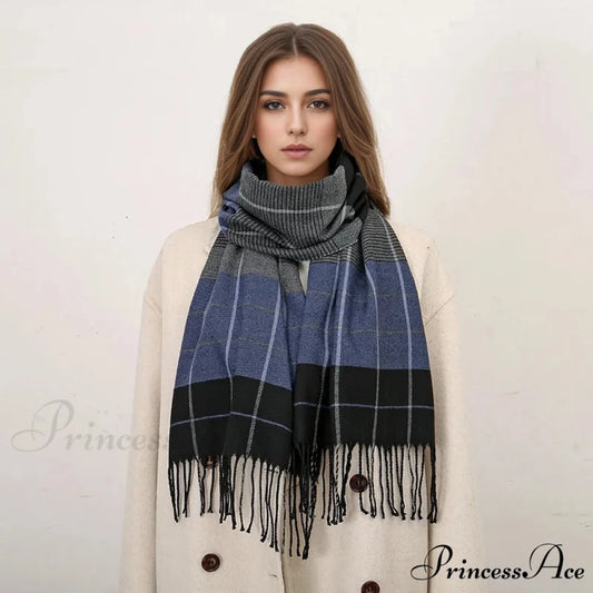 Plaid Print Cashmere Winter Pashmina Scarf with Tassels