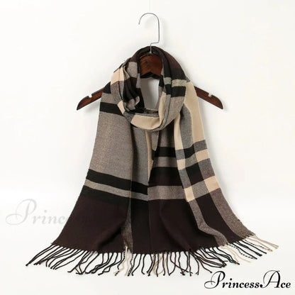Plaid Print Cashmere Winter Pashmina Scarf with Tassels APRICOT
