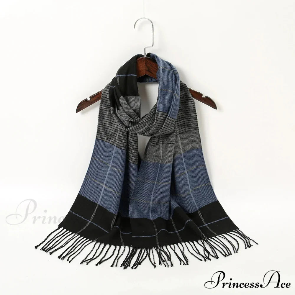 Plaid Print Cashmere Winter Pashmina Scarf with Tassels BLUE 2