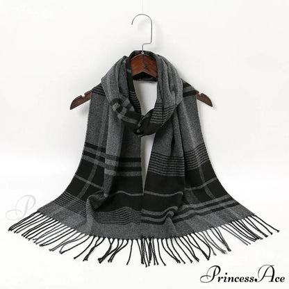 Plaid Print Cashmere Winter Pashmina Scarf with Tassels GREY 2
