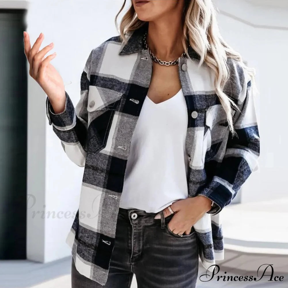 Plaid Printed Worsted Wool Turndown Collar Pocket Single Breasted Warm Chic Stylish Elegant Fashionable Versatile Jacket