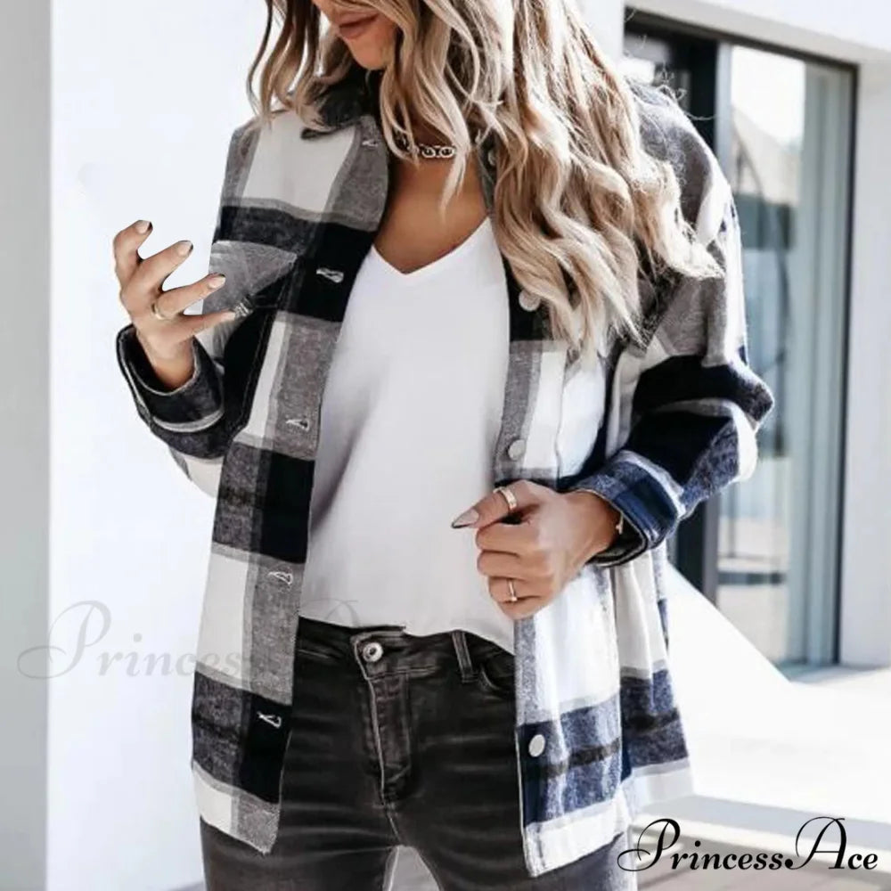 Plaid Printed Worsted Wool Turndown Collar Pocket Single Breasted Warm Chic Stylish Elegant Fashionable Versatile