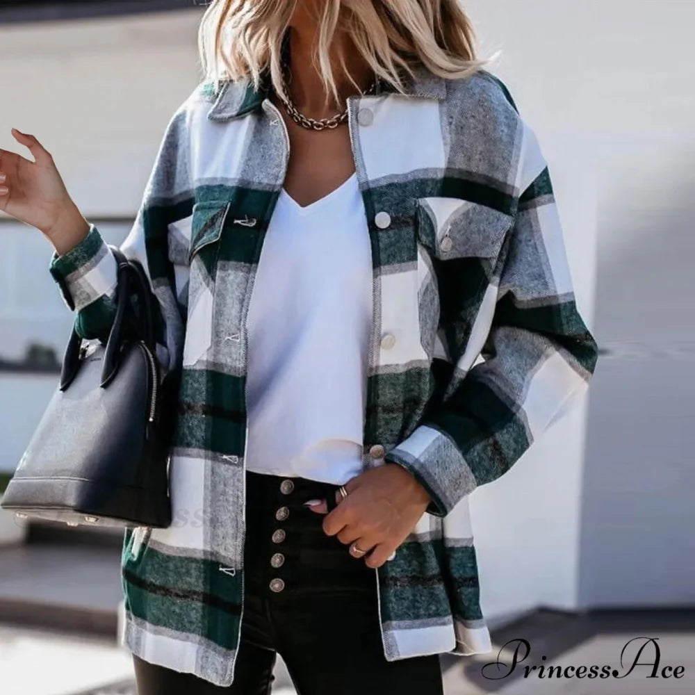 Plaid Printed Worsted Wool Turndown Collar Pocket Single Breasted Warm Chic Stylish Elegant Fashionable Versatile