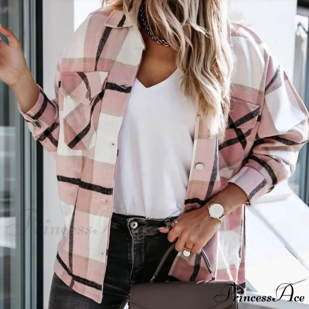 Plaid Printed Worsted Wool Turndown Collar Pocket Single Breasted Warm Chic Stylish Elegant Fashionable Versatile