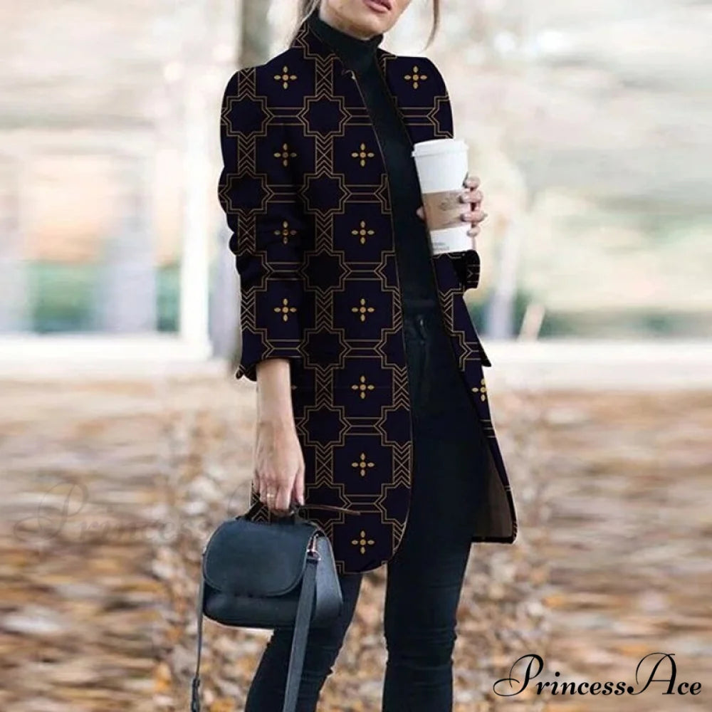 Plaid Printing Long Thin Coat Auburn / S