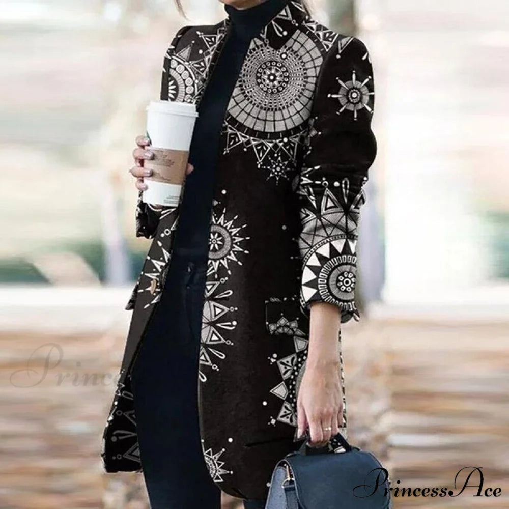 Plaid Printing Long Thin Coat Black / S