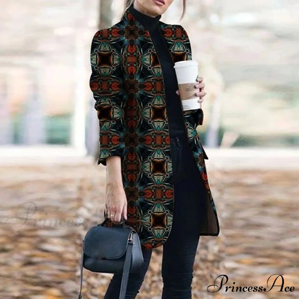 Plaid Printing Long Thin Coat Green / S