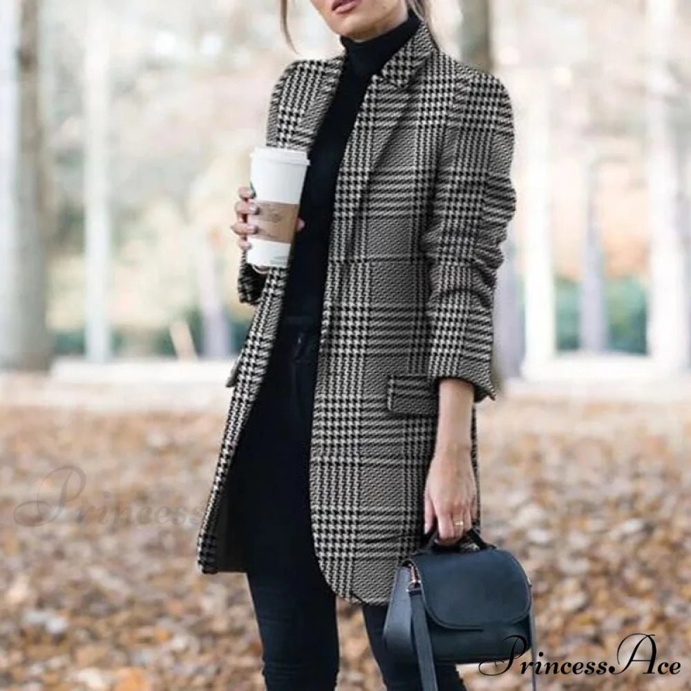 Plaid Printing Long Thin Coat Plaid / S