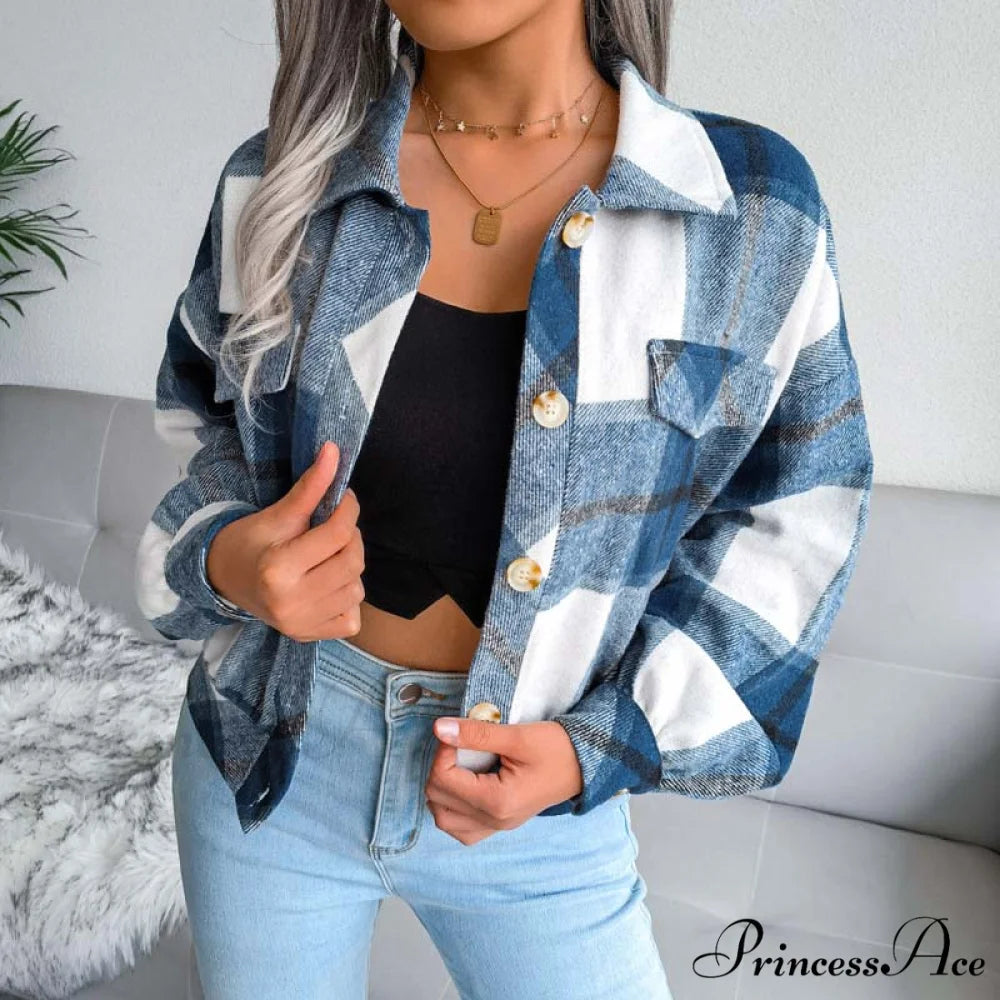Plaid Retro Coat Blue / S
