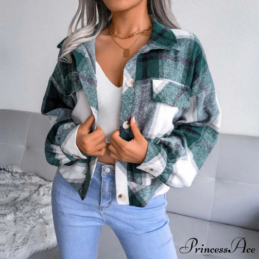 Plaid Retro Coat Green / S