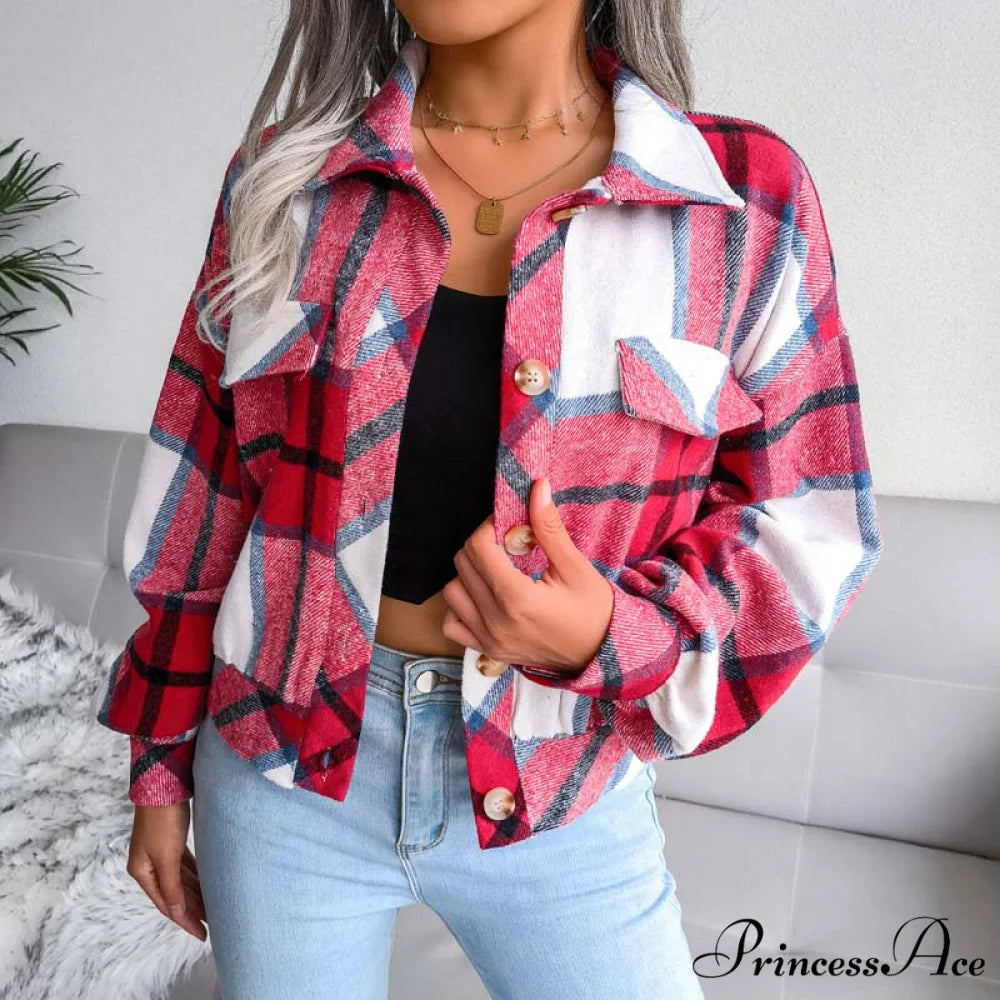 Plaid Retro Coat Red / S