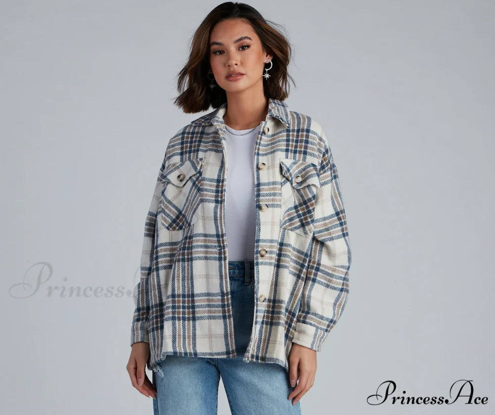 Plaid Shacket - Chill Out BEIGE / S