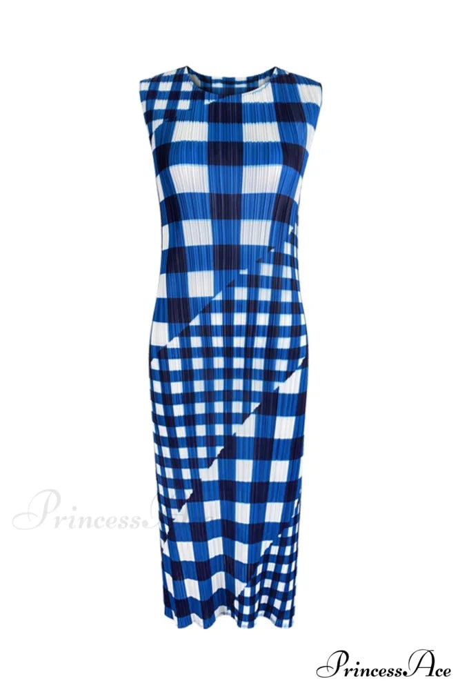 Plaid Sleeveless Pleated Dress