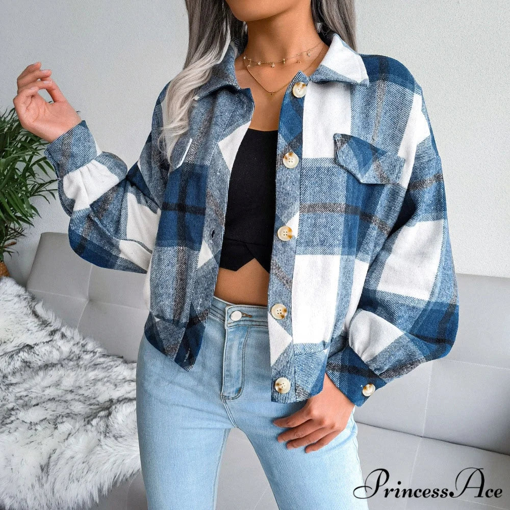 Plaid Vintage Pockets Oversized Jacket