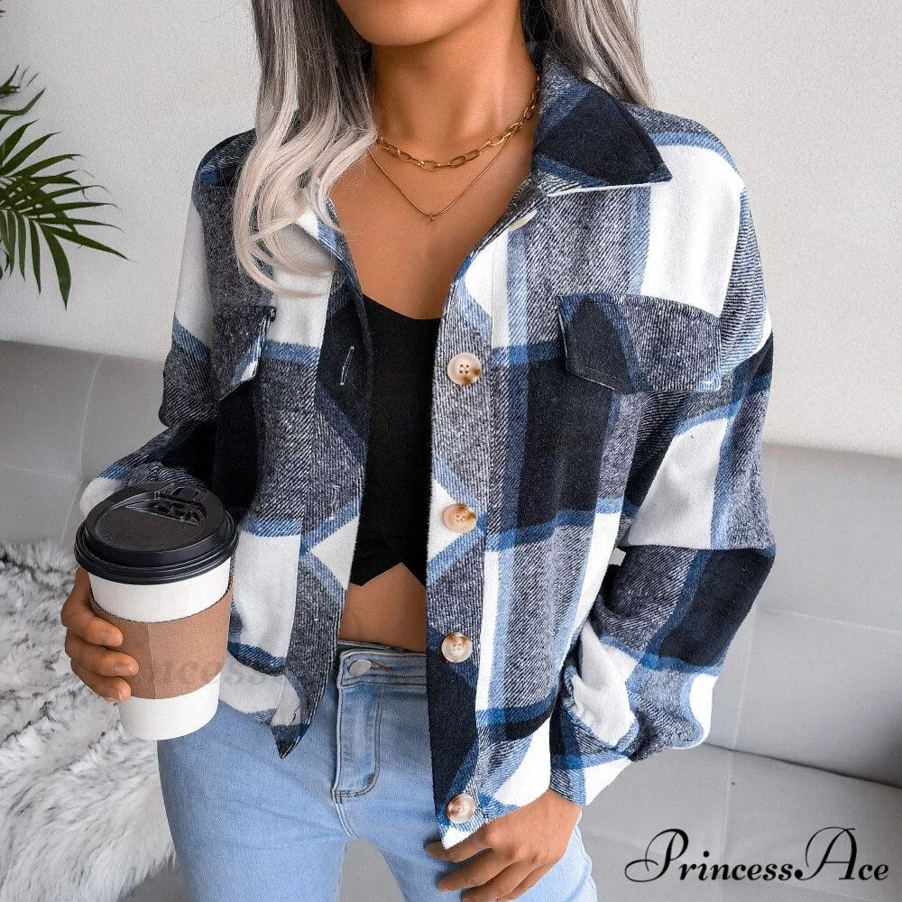 Plaid Vintage Pockets Oversized Jacket