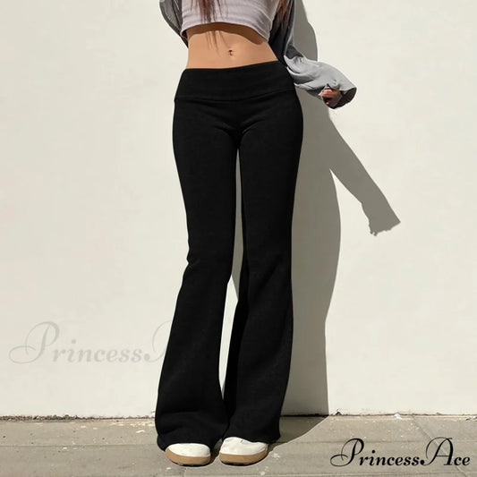 Plain Hue Flared Athletic Informal Trousers Black / S pants-241228