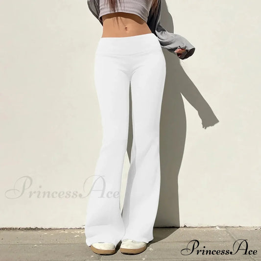 Plain Hue Flared Athletic Informal Trousers White / S pants-241228