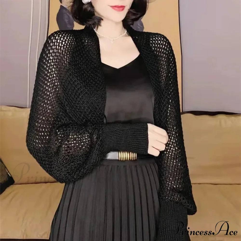 Plain Hue Slim Sun Protection Korean Fashion Extended Knitted Cardigan BLACK / One Size cardiagn-250126