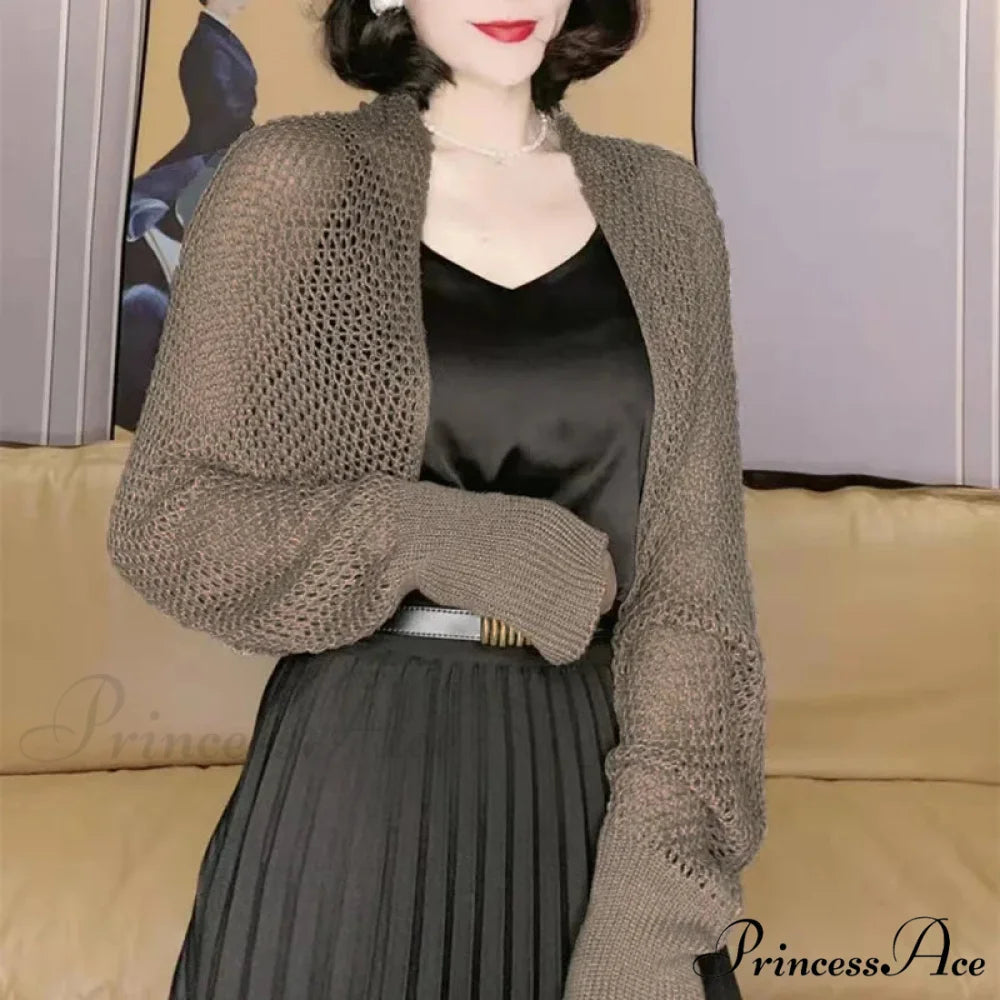 Plain Hue Slim Sun Protection Korean Fashion Extended Knitted Cardigan BROWN / One Size cardiagn-250126