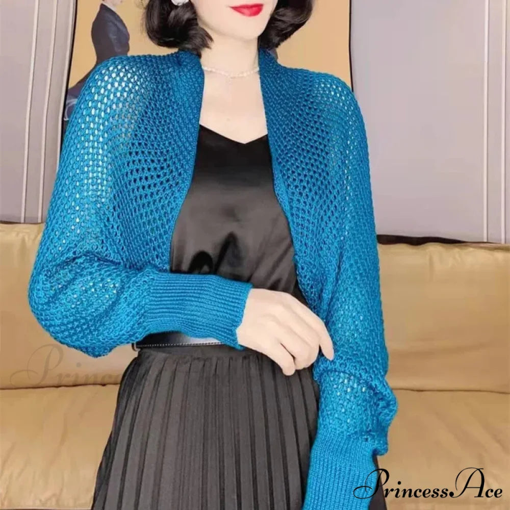 Plain Hue Slim Sun Protection Korean Fashion Extended Knitted Cardigan NAVY BLUE / One Size cardiagn-250126