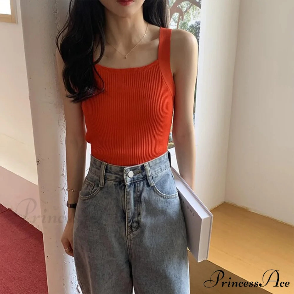 Plain Knitted Tank Tops RED / One Size