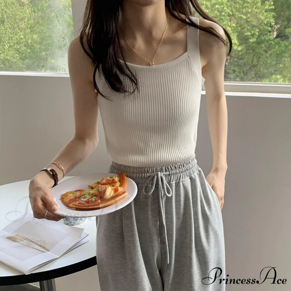 Plain Knitted Tank Tops WHITE / One Size