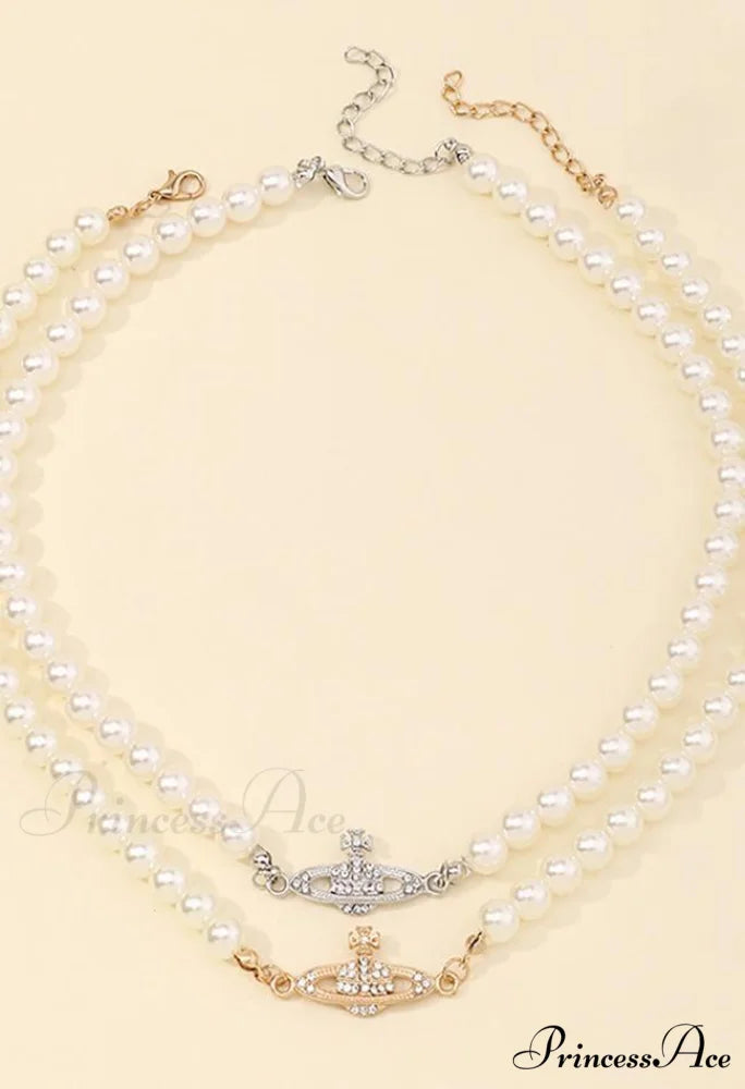 Planet Detail Graceful Faux Pearl Necklace