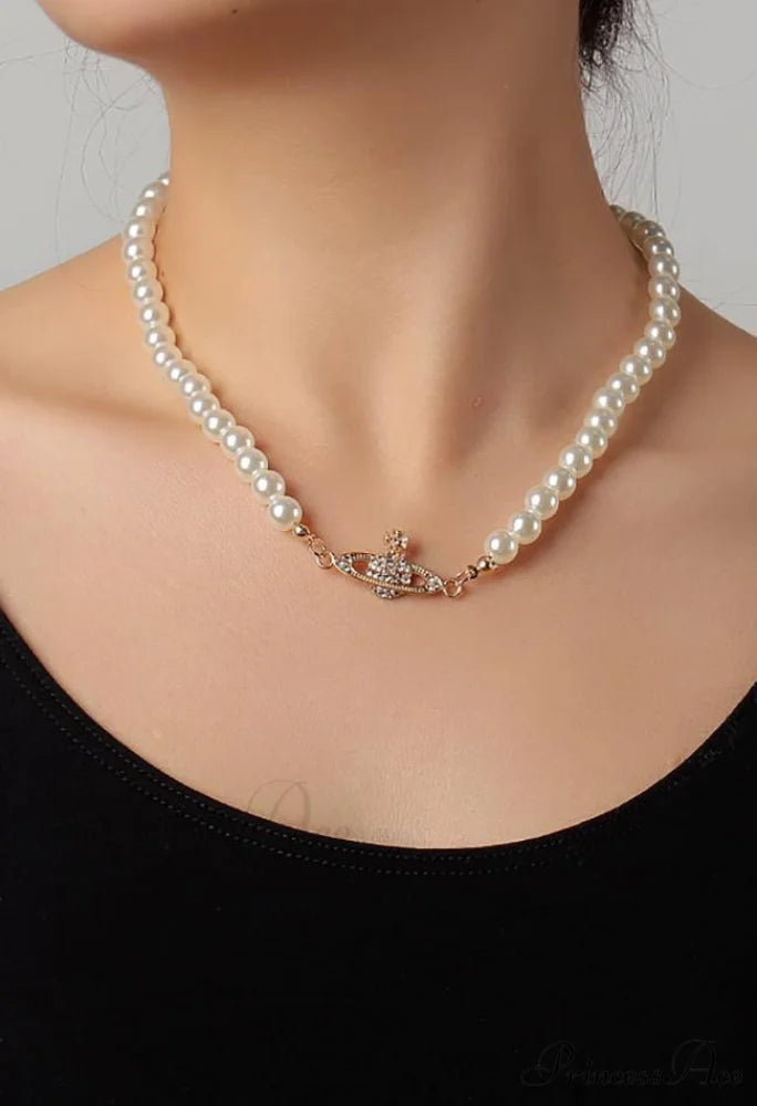 Planet Detail Graceful Faux Pearl Necklace Golden / One Size