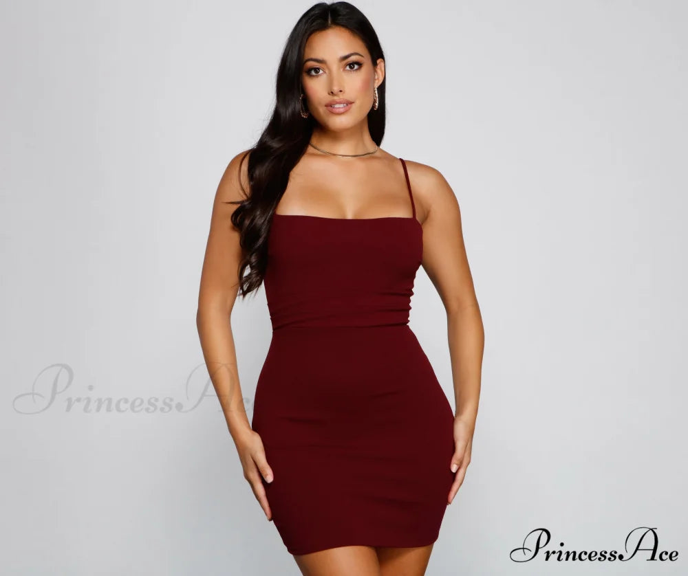 Play It Cool Charming Crepe Mini Dress BURGUNDY / XS