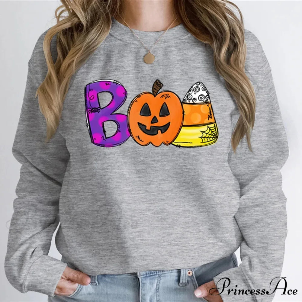 Playful Spooky Festive Pumpkin Graphic Cozy Hoodie GRAY / XS Sweatshirts & Hoodies-L